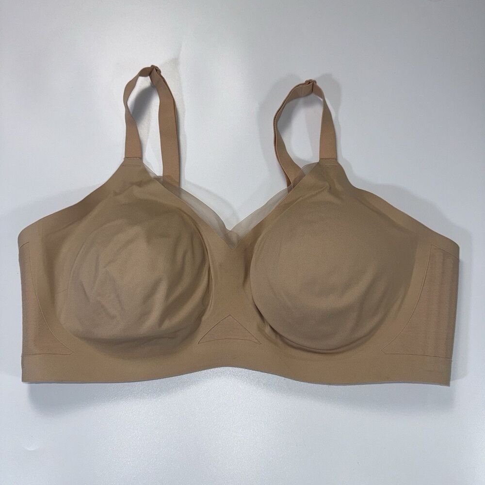 HoneyLove Crossover Bra Women's 1X Nude Sand Wireless Removable Pads EUC